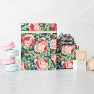 Aquarellfarben, Rosa und Rote Rose Blume & Grüne B Geschenkpapier