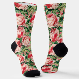 Aquarellfarben, Rosa und Rote Rose Blume & Grüne B Socken