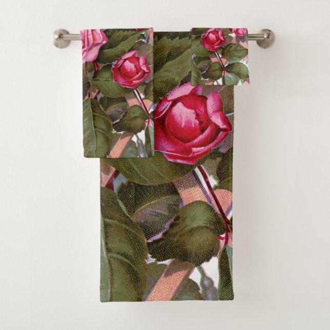 Aquarellfarben Rosa und Rote Rosen Badhandtuch Set (Insitu)