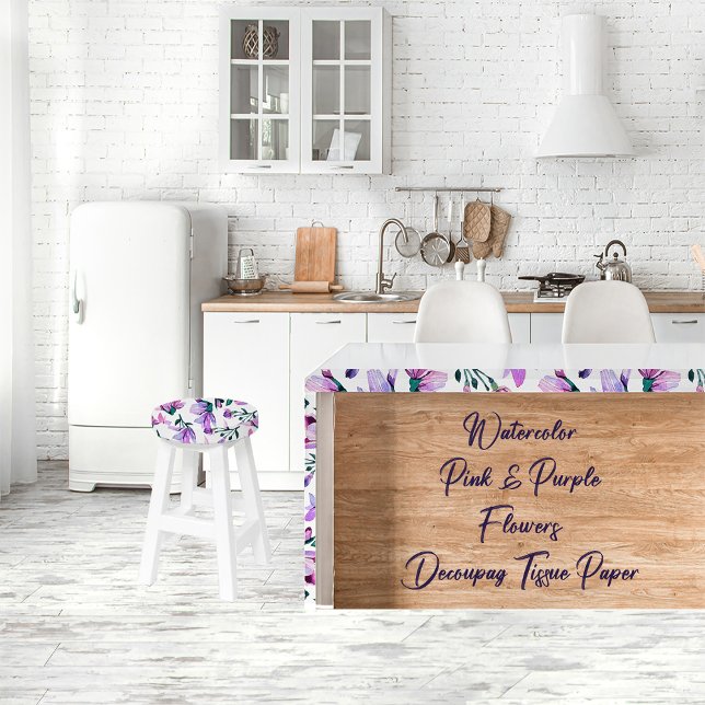 Aquarellfarben Rosa und violette Blumen Dekoupage  Seidenpapier (Watercolor Floral Decoupage Tissue Paper)