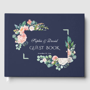 Aquarellfarben Rosa Weiße Blume Grüne Rahmen Hochz Gästebuch