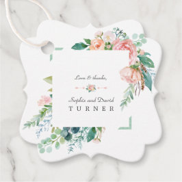 Aquarellfarben Rosa Weiße Blume Grüne Rahmen Hochz Geschenkanhänger