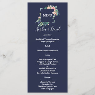 Aquarellfarben Rosa Weiße Blume Grüne Rahmen Hochz Menükarte