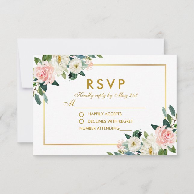 Aquarellfarben Rosa Weißes Gold Hochzeit RSVP Pk Karte (Vorderseite)