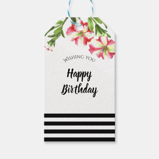 Aquarellfarben Rosa Weißes Petunia Blumengeburt Geschenkanhänger (Vorderseite)