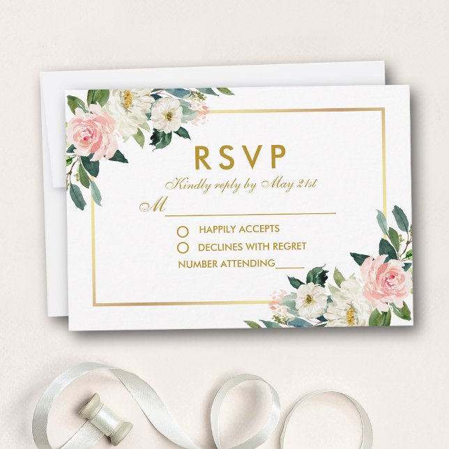 Aquarellfarben Rosa Weißgoldverheiratung RSVP (Customize to change size, style or text color.)