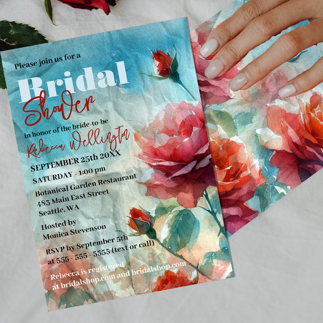 Aquarellfarben-Rose auf dem Brautparty aus geworbe Einladung (Von Creator hochgeladen)