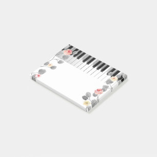 Aquarellfarben-Rose auf grauem Blattpiano Post-it Klebezettel