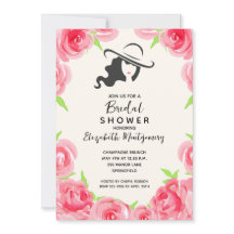 Aquarellfarben Rose Big Hat Brautparty