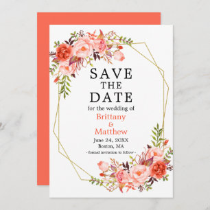 Aquarellfarben Rose Floral Gold Geo Rahmen Save The Date