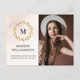 Aquarellfarben Rose Gold Laurel Foto Grad Party Einladungspostkarte