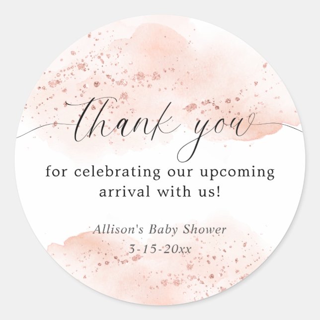 Aquarellfarben Rose gold pink weiß Danke Runder Aufkleber (Vorderseite)