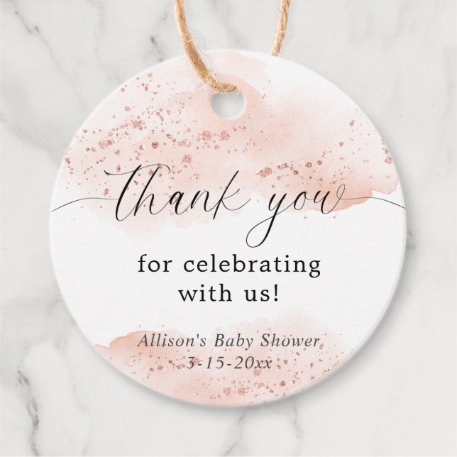 Aquarellfarben Rose gold pink weiß Vielen Dank Geschenkanhänger (Vorderseite)