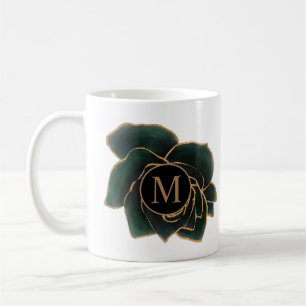 Aquarellfarben Rose Gold und grüne Monogramm Kaffeetasse