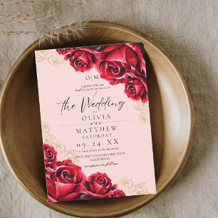 Aquarellfarben-Rose Hochzeit von Red Gold Einladung