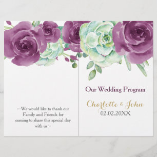 Aquarellfarben-Rose Hochzeitsprogramm