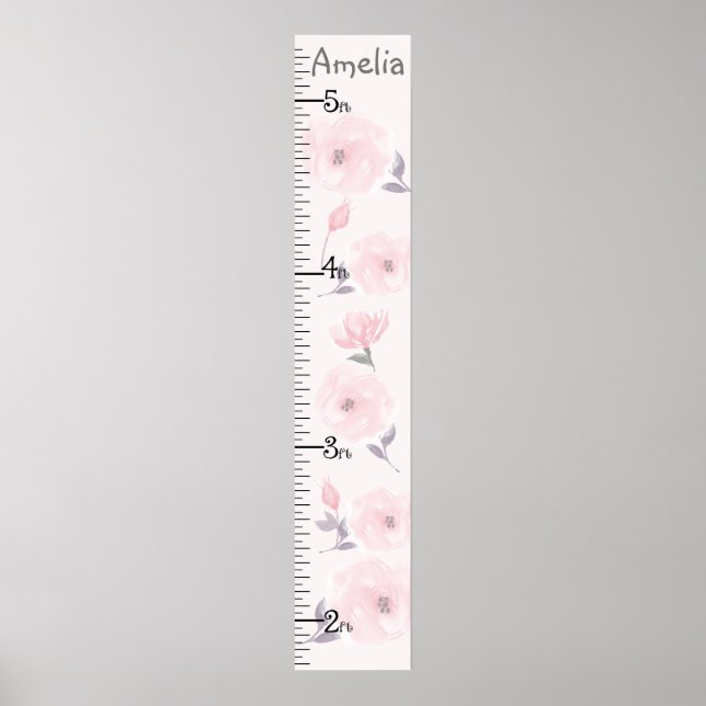 Aquarellfarben Rose Pink Growth Chart Behielt auf  Poster (Vorne)