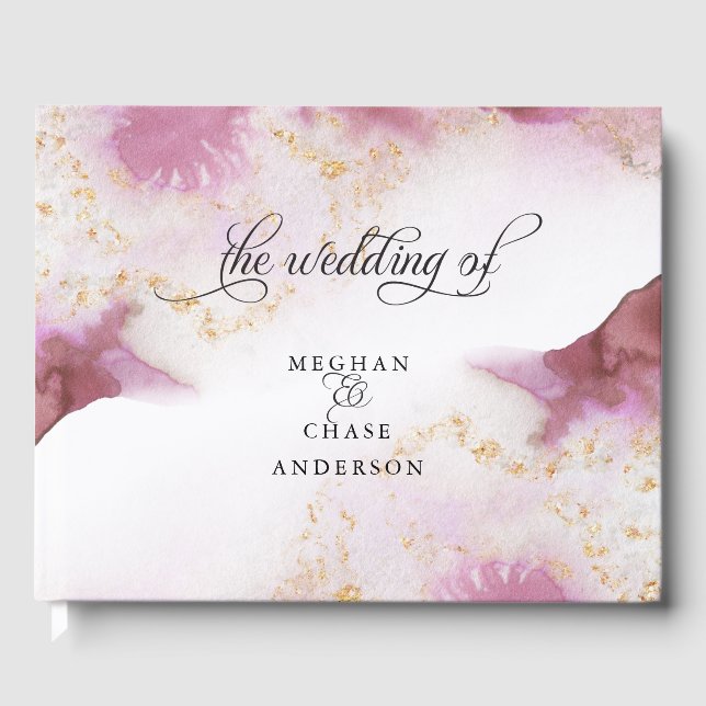 Aquarellfarben Rose Quartz Gold Geode Barefoot™ Gästebuch (Vorderseite)