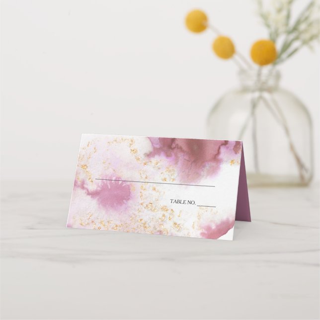 Aquarellfarben Rose Quartz Gold Geode Barefoot™ Platzkarte (Vorderseite)