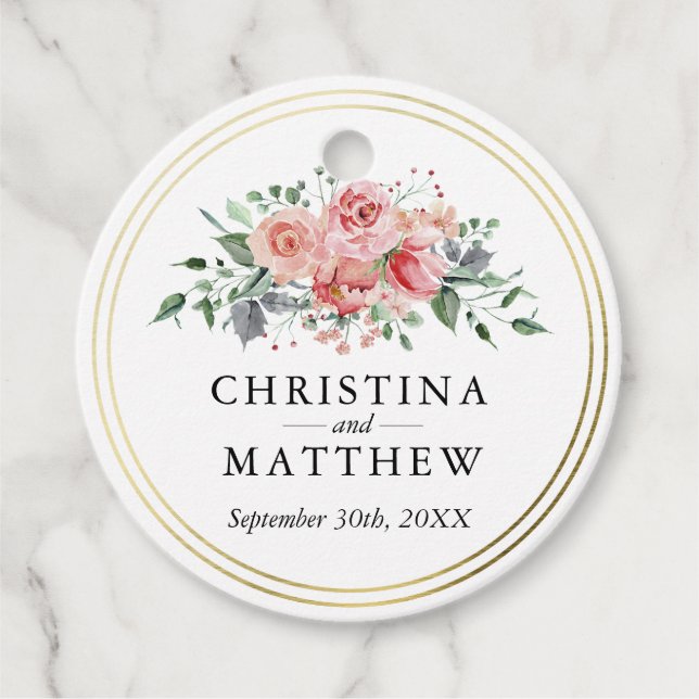 Aquarellfarben Rose Rosa Blumenzwiese Vielen Dank Geschenkanhänger (Vorderseite)