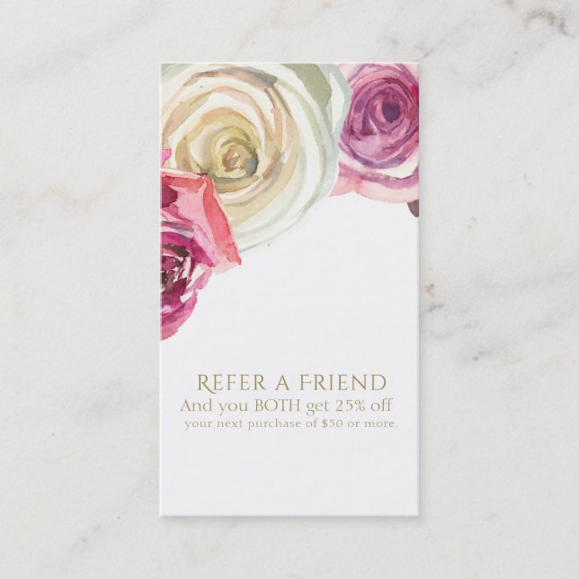 Aquarellfarben Rose Rosa Weiße Blüte Empfehlungskarte (Vorderseite)