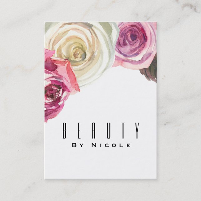 Aquarellfarben Rose Rosa Weiße Blütengläser Chic Visitenkarte (Vorderseite)