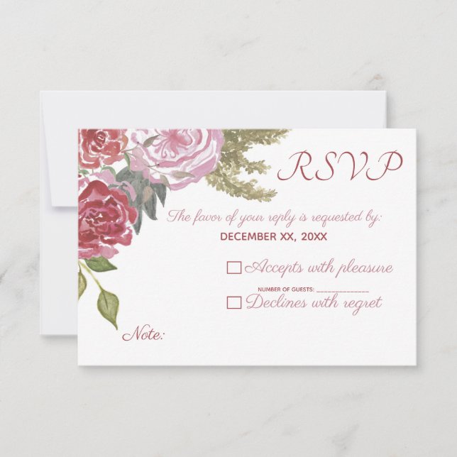 Aquarellfarben-Rose RSVP Karte (Vorderseite)
