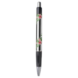 Aquarellfarben Rose Schwarz-Weiß Streifen PenSie w Kugelschreiber