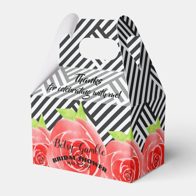 Aquarellfarben Rose Schwarz-weiße Streifen Derby G Geschenkschachtel (Vorderseite)