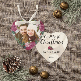 Aquarellfarben Rosen Couple Foto Weihnachten Ornament