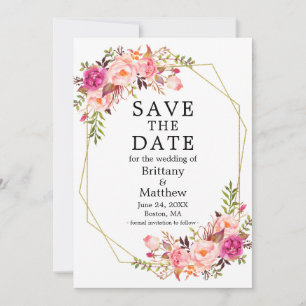 Aquarellfarben Rosen Gold Geo Frame Save the Date