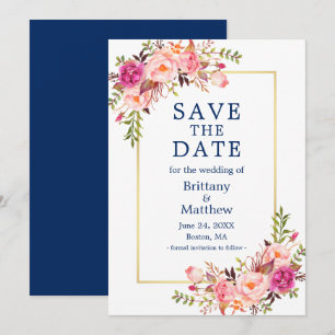 Aquarellfarben Rosen Gold Navy Blau Save the Date