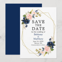 Aquarellfarben Rosen Navy Blue Gold Geo Frame
