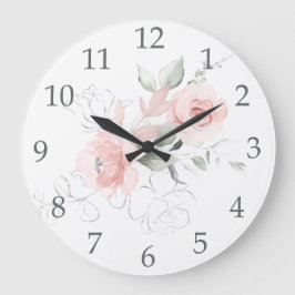 Aquarellfarben Rosen Rosen Farbe Grün Blätter Große Wanduhr