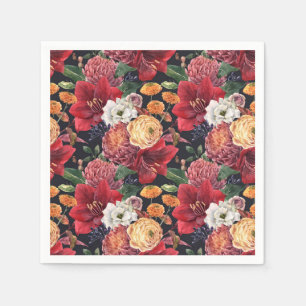 Aquarellfarben Rote Amaryllis und Chrysanthema Flo Serviette
