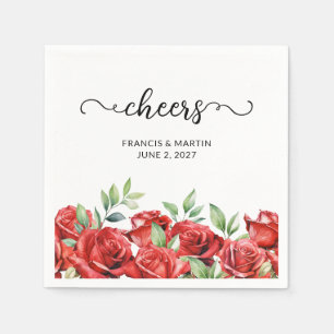 Aquarellfarben Rote Rosen Blumenstrauß Danke Serviette