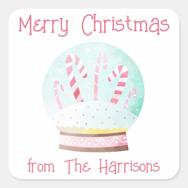 Aquarellfarben Schneeglobe Weihnachtsgeschenke Auf Quadratischer Aufkleber (Vorderseite)