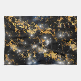 Aquarellfarben Schwarz und Gold Marmorgalaxie Geschirrtuch