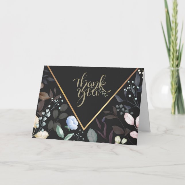 Aquarellfarben Schwarz und Gold Vielen Dank Dankeskarte (Vorderseite)
