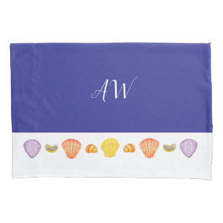 Aquarellfarben Seashells Blue Pillowcase mit Monog Kissenbezug