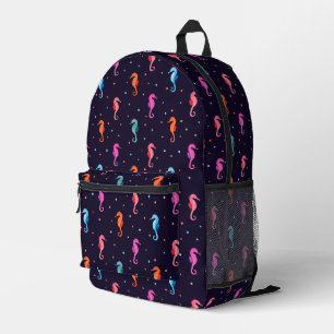 Aquarellfarben-Seepferde auf Navy Blue Pattern Bedruckter Rucksack