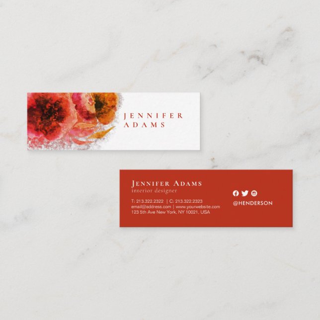 Aquarellfarben Shining Gold Blumen Malerei Mini Visitenkarte (Vorne/Hinten)