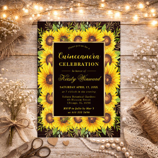 Aquarellfarben Sonnenblumen Grenzrahmen Quinceaner Einladung