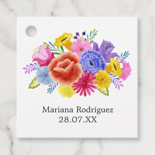 Aquarellfarben Spanische Fiesta Quinceañera Geschenkanhänger (Vorderseite)