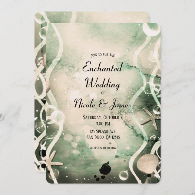 Aquarellfarben Splash Olive Under Sea Wedding Einladung (Vorne/Hinten)