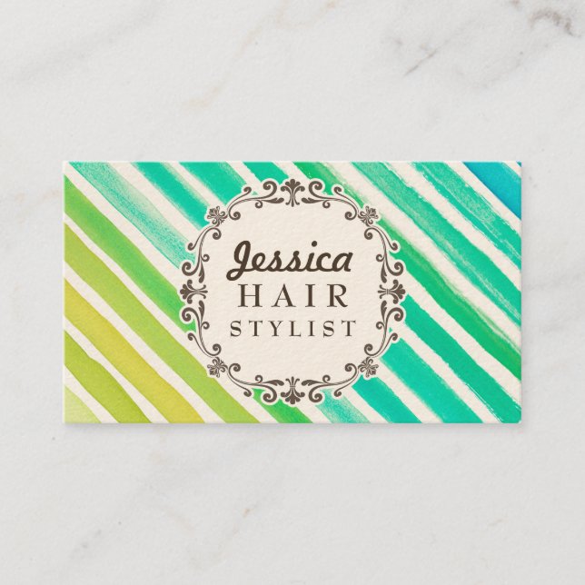 Aquarellfarben Streifen Haarstylist Karten (Vorderseite)