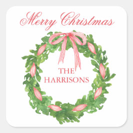 Aquarellfarben Strippenfarben Kranz Weihnachten Quadratischer Aufkleber