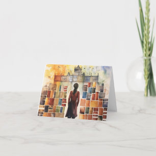 Aquarellfarben Student in Büchern leere Faltkarte Dankeskarte