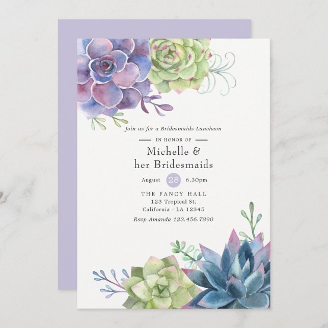 Aquarellfarben Succulents Wedding Bridesmaids Lunc Einladung (Vorne/Hinten)