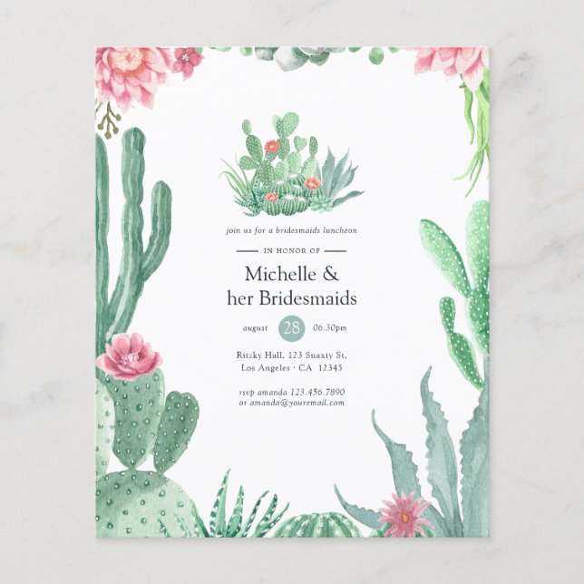 Aquarellfarben Succulents Wedding Bridesmaids Lunc Flyer (Vorne)